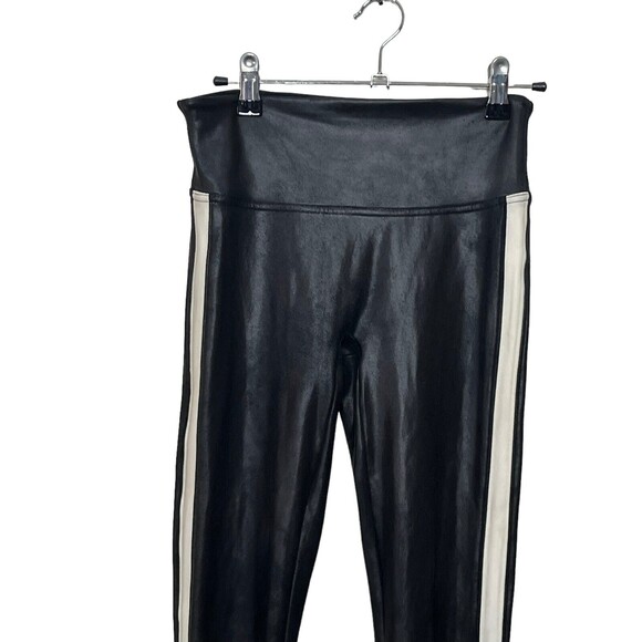 Spanx Faux Leather Black White Side Stripe Pull On Leggings Womens Size Small - Picture 3 of 12